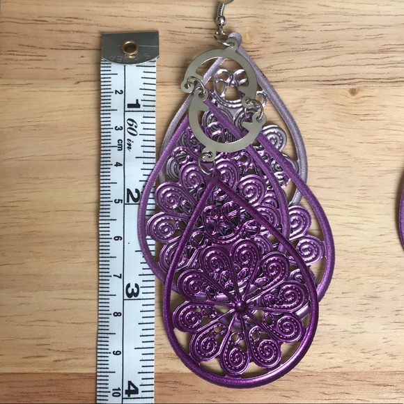 Large Purple Metal Filigree Intricate Earrings - Picture 4 of 5